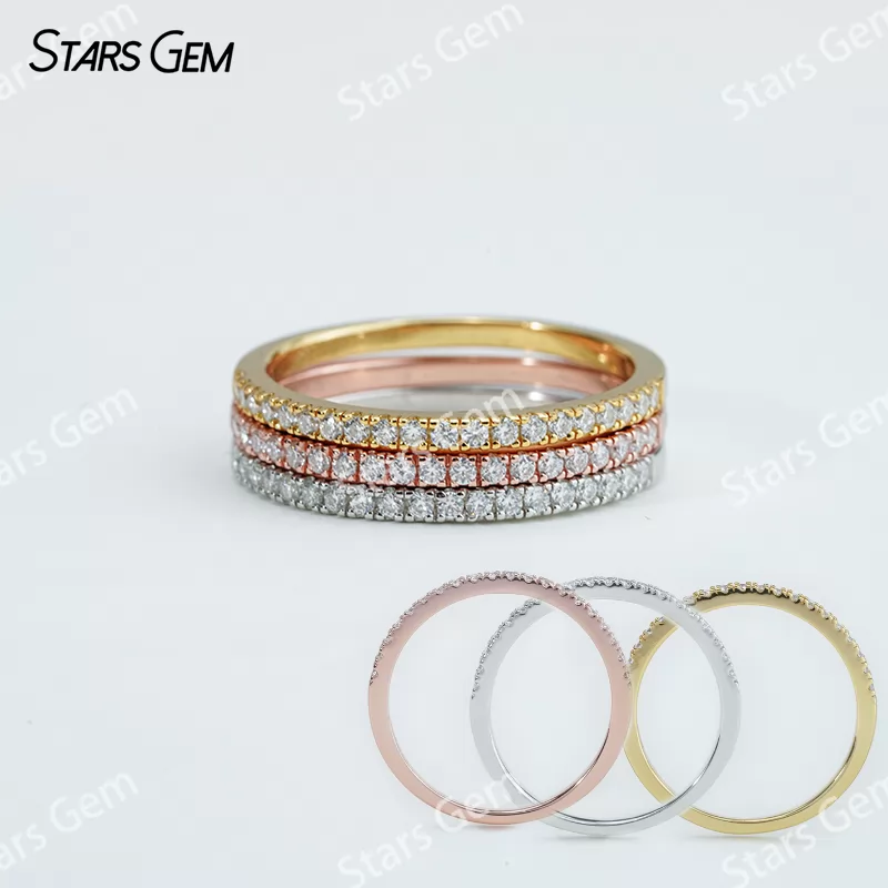 1.5mm Round Brilliant Cut Moissanite S925 Sterling Silver Diamond Eternity Ring