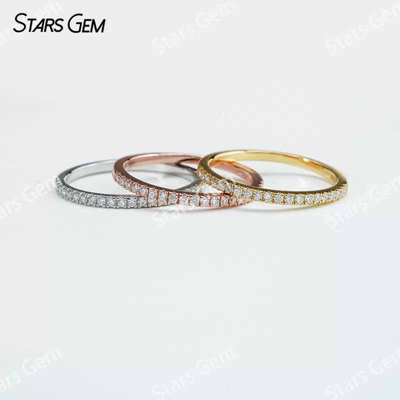 1.5mm Round Brilliant Cut Moissanite S925 Sterling Silver Diamond Eternity Ring