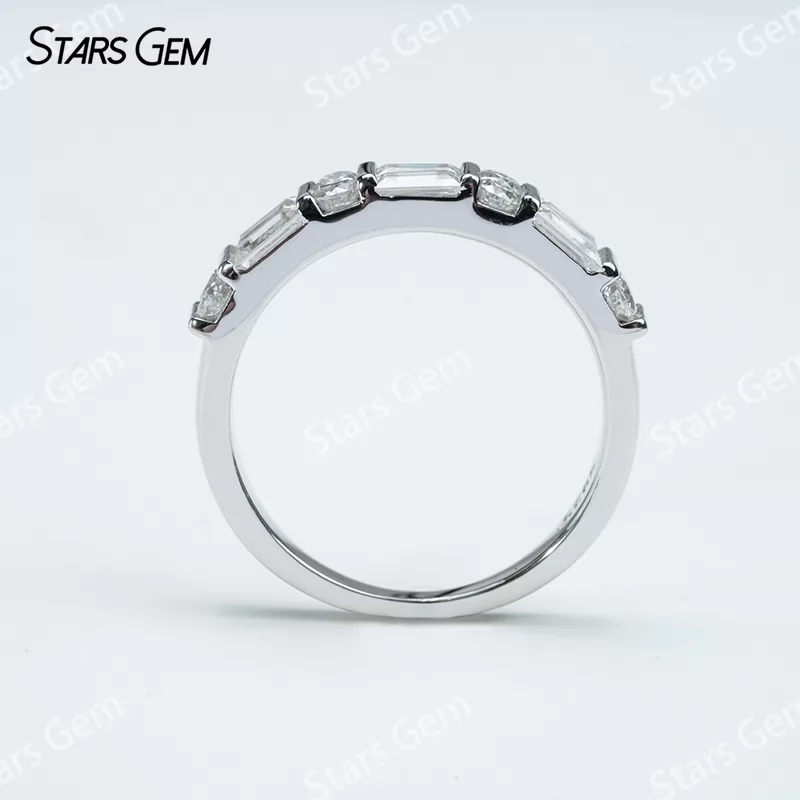 2×4mm Octagon Emerald Cut Moissanite & 2.5mm Round Brilliant Cut Moissanite S925 Sterling Silver Diamond Ring