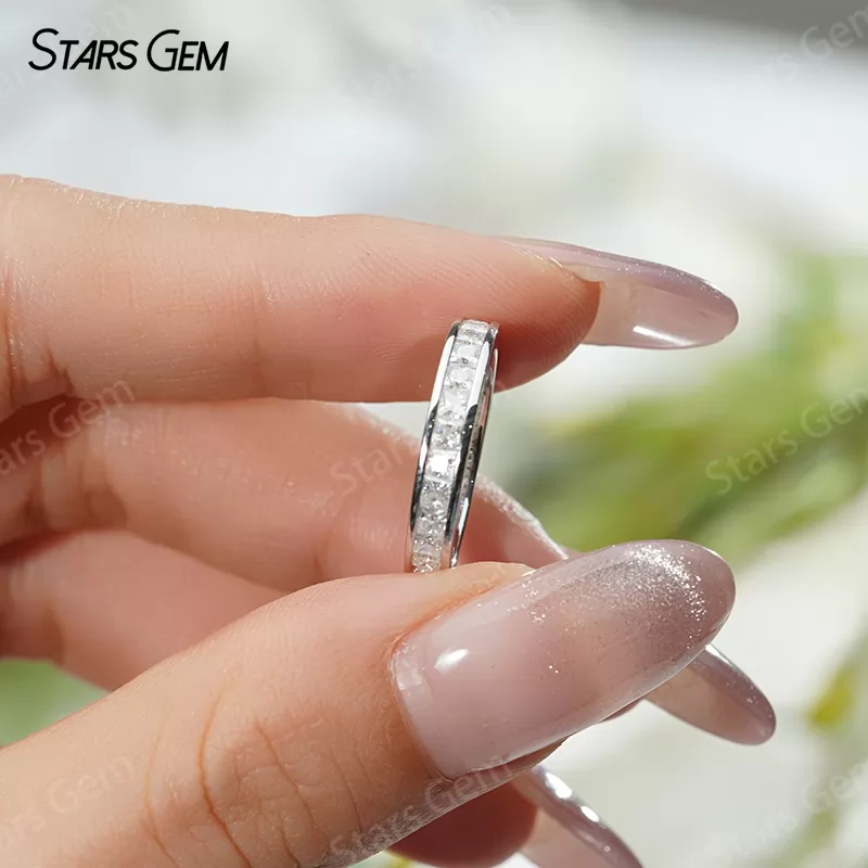 2×2mm Princess Cut Moissanite S925 Sterling Silver Diamond Eternity Ring