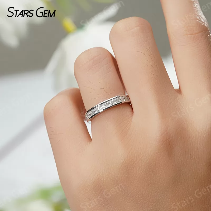2×2mm Princess Cut Moissanite S925 Sterling Silver Diamond Eternity Ring