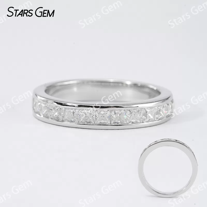 2×2mm Princess Cut Moissanite S925 Sterling Silver Diamond Eternity Ring