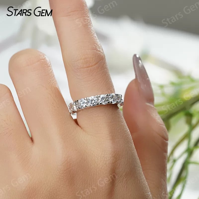 4mm Round Brilliant Cut Moissanite S925 Sterling Silver Diamond Eternity Ring