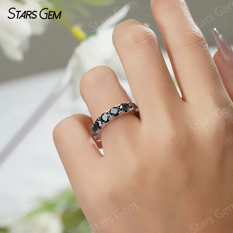 4mm Round Brilliant Cut Moissanite S925 Sterling Silver Diamond Eternity Ring