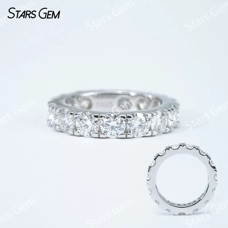 4mm Round Brilliant Cut Moissanite S925 Sterling Silver Diamond Eternity Ring