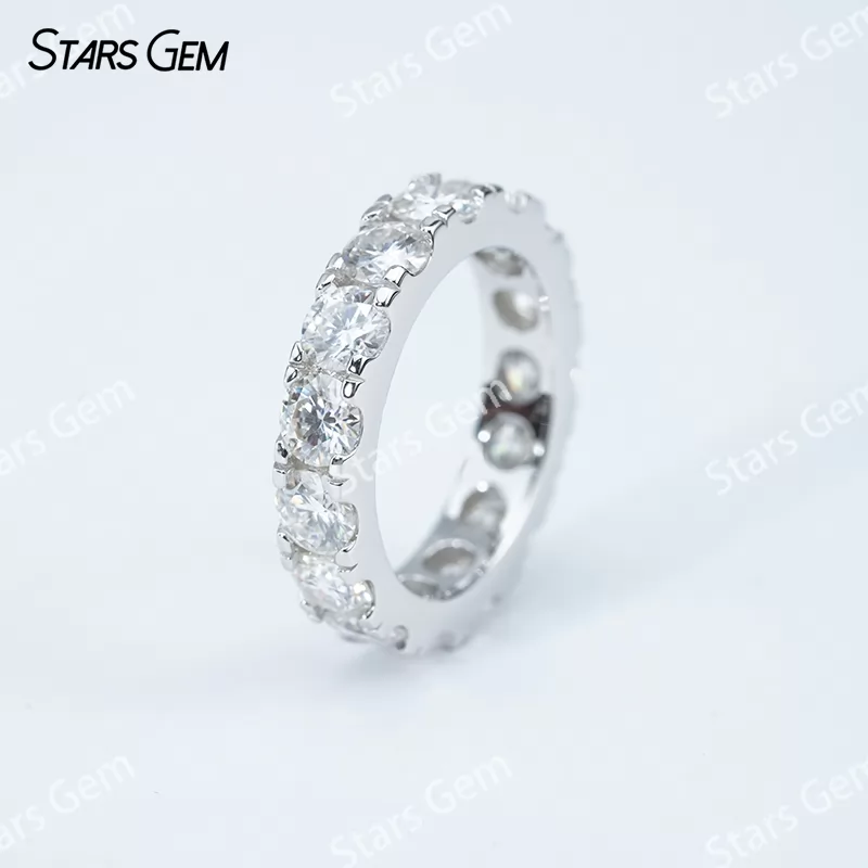 4mm Round Brilliant Cut Moissanite S925 Sterling Silver Diamond Eternity Ring