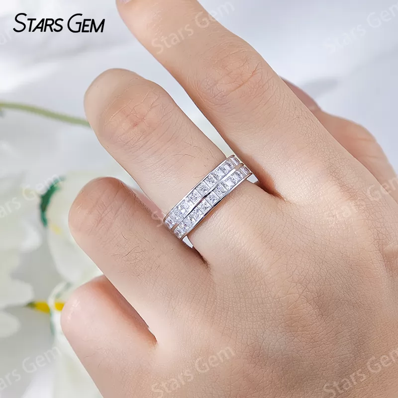 2×2mm Princess Cut Moissanite S925 Sterling Silver Diamond Eternity Ring