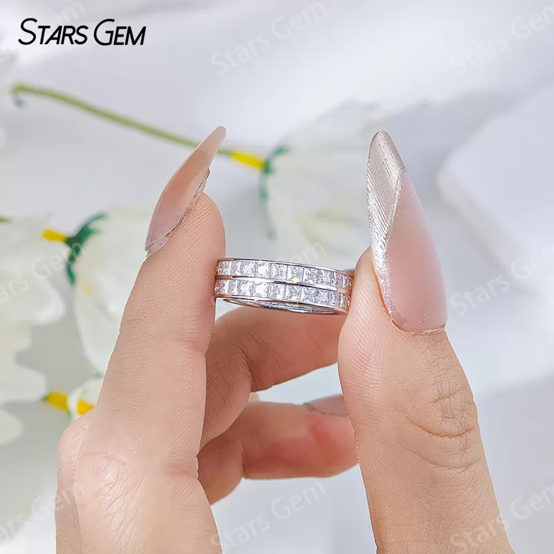 2×2mm Princess Cut Moissanite S925 Sterling Silver Diamond Eternity Ring