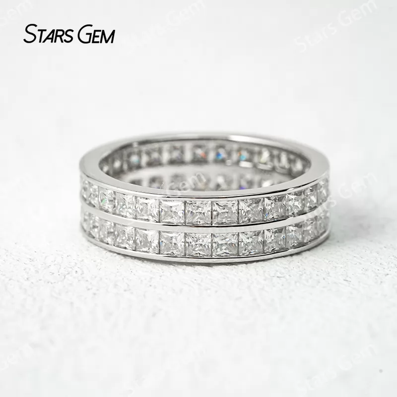 2×2mm Princess Cut Moissanite S925 Sterling Silver Diamond Eternity Ring
