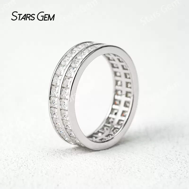 2×2mm Princess Cut Moissanite S925 Sterling Silver Diamond Eternity Ring