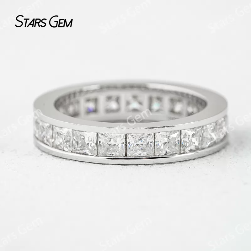 3×3mm Princess Cut Moissanite S925 Sterling Silver Diamond Eternity Ring