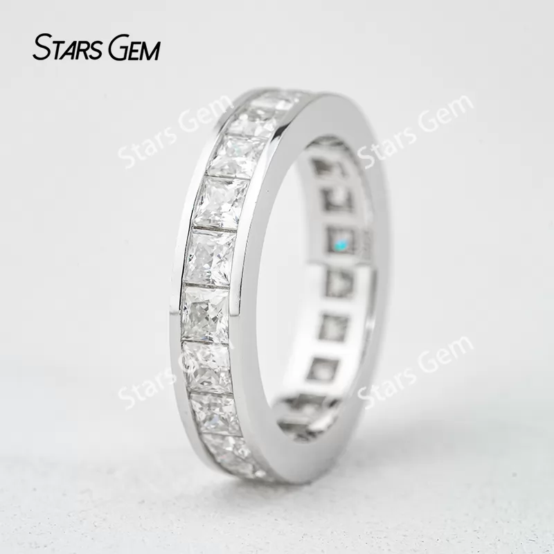 3×3mm Princess Cut Moissanite S925 Sterling Silver Diamond Eternity Ring