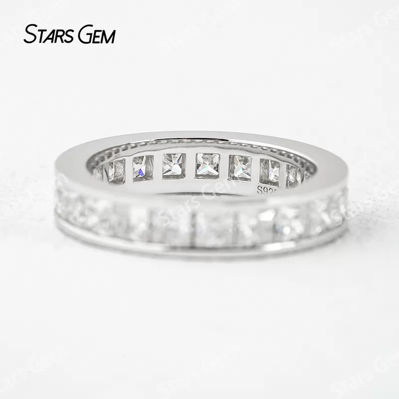 3×3mm Princess Cut Moissanite S925 Sterling Silver Diamond Eternity Ring