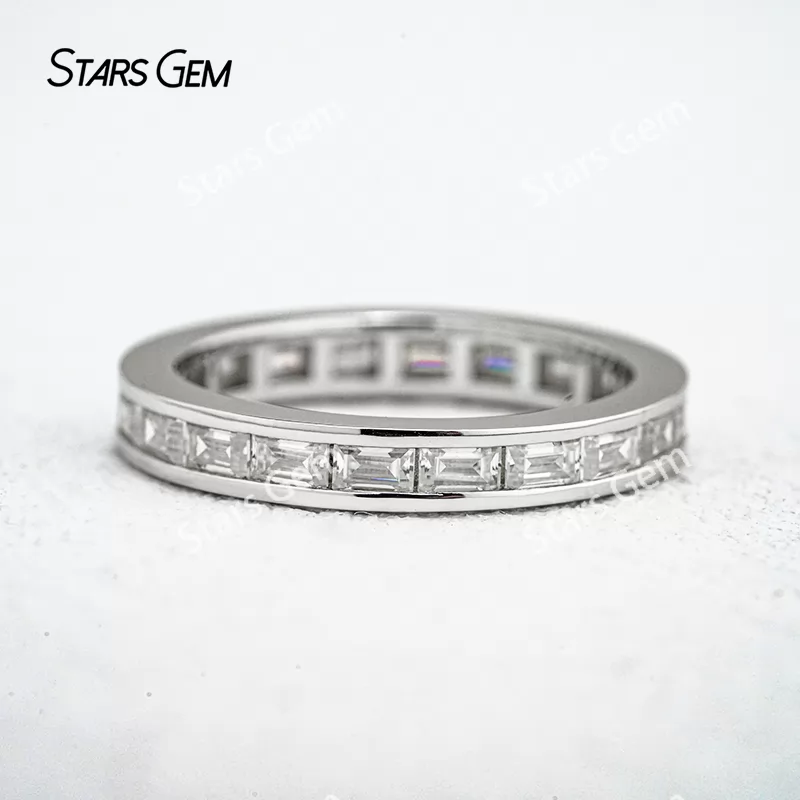 2×3mm Baguette Step Cut Moissanite S925 Sterling Silver Diamond Eternity Ring