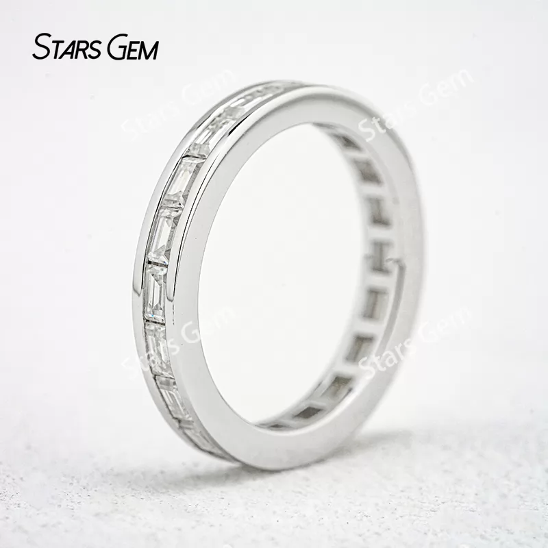 2×3mm Baguette Step Cut Moissanite S925 Sterling Silver Diamond Eternity Ring
