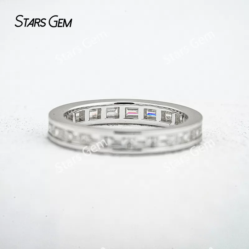 2×3mm Baguette Step Cut Moissanite S925 Sterling Silver Diamond Eternity Ring