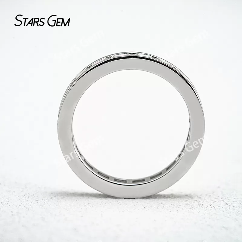 2×3mm Baguette Step Cut Moissanite S925 Sterling Silver Diamond Eternity Ring