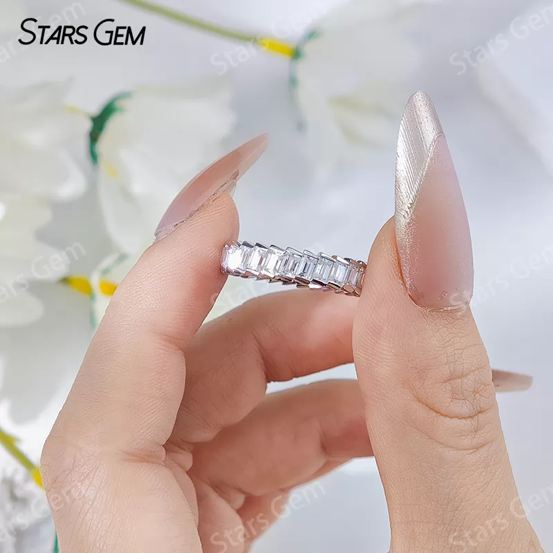 2×3mm Baguette Step Cut Moissanite S925 Sterling Silver Diamond Eternity Ring