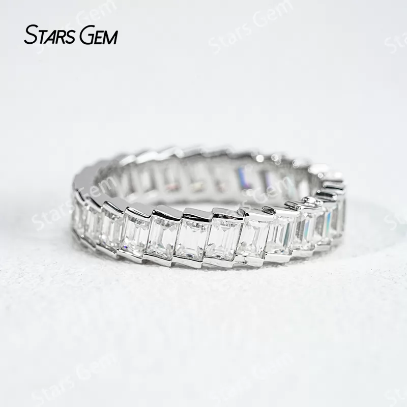 2×3mm Baguette Step Cut Moissanite S925 Sterling Silver Diamond Eternity Ring