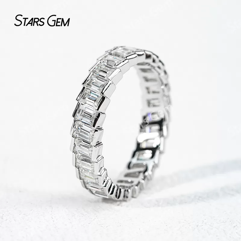 2×3mm Baguette Step Cut Moissanite S925 Sterling Silver Diamond Eternity Ring