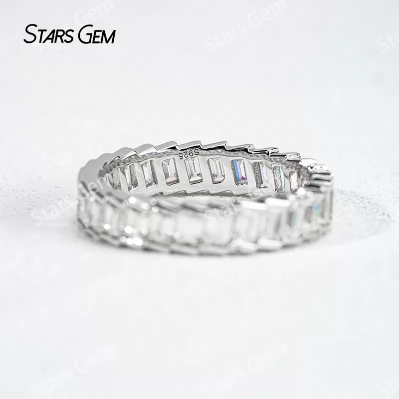 2×3mm Baguette Step Cut Moissanite S925 Sterling Silver Diamond Eternity Ring