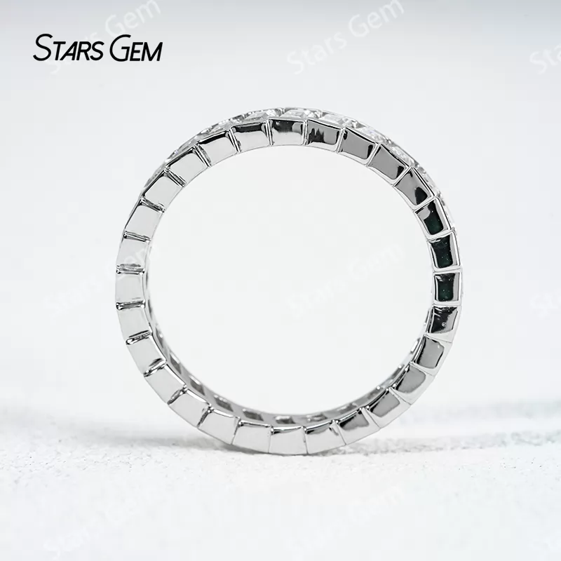 2×3mm Baguette Step Cut Moissanite S925 Sterling Silver Diamond Eternity Ring