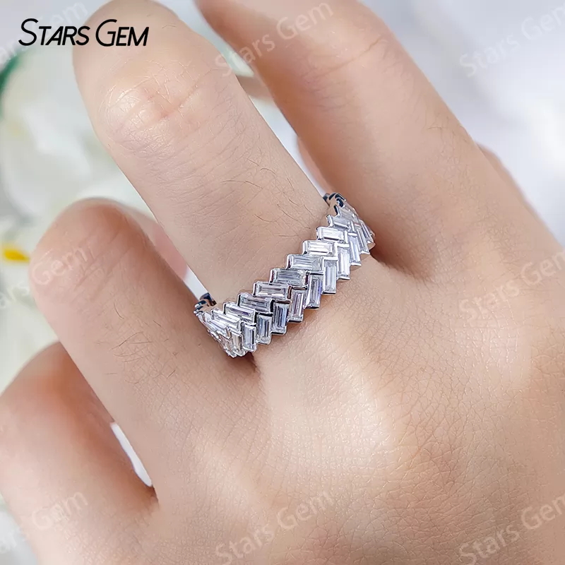 1.5×3.5mm Baguette Step Cut Moissanite S925 Sterling Silver Diamond Eternity Ring