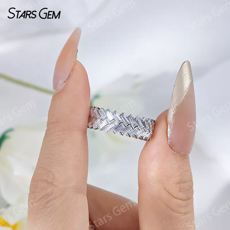 1.5×3.5mm Baguette Step Cut Moissanite S925 Sterling Silver Diamond Eternity Ring