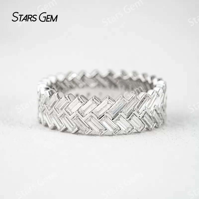 1.5×3.5mm Baguette Step Cut Moissanite S925 Sterling Silver Diamond Eternity Ring