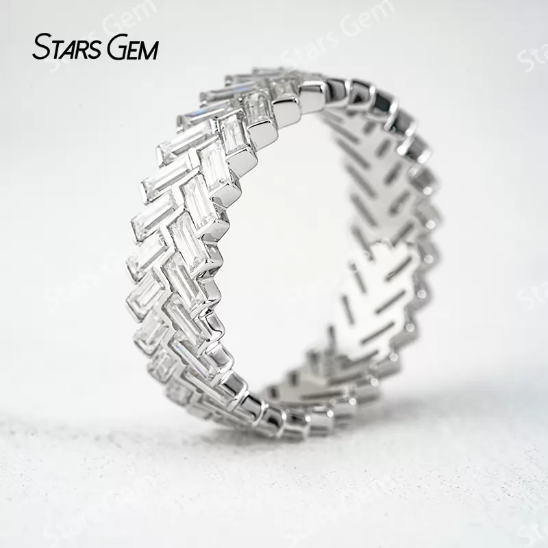 1.5×3.5mm Baguette Step Cut Moissanite S925 Sterling Silver Diamond Eternity Ring