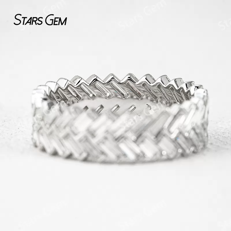 1.5×3.5mm Baguette Step Cut Moissanite S925 Sterling Silver Diamond Eternity Ring
