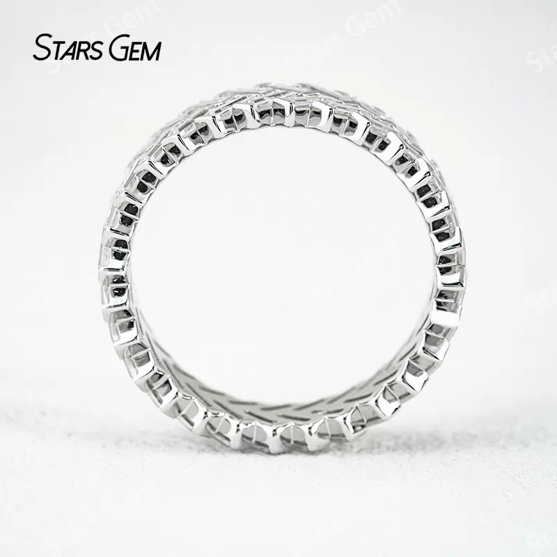 1.5×3.5mm Baguette Step Cut Moissanite S925 Sterling Silver Diamond Eternity Ring