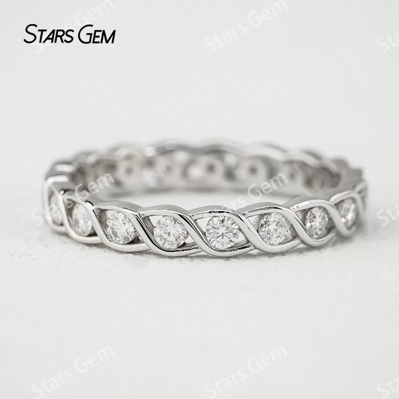 1.8mm Round Brilliant Cut Moissanite S925 Sterling Silver Diamond Eternity Ring