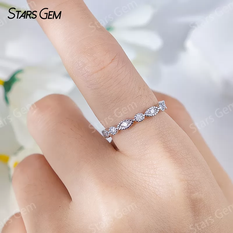 1.8mm Round Brilliant Cut Moissanite S925 Sterling Silver Diamond Eternity Ring