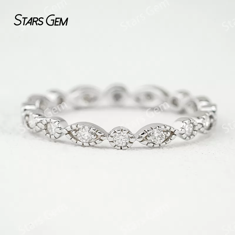 1.8mm Round Brilliant Cut Moissanite S925 Sterling Silver Diamond Eternity Ring