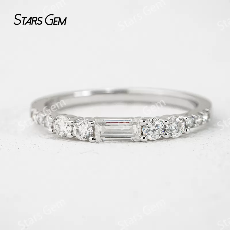 2.5×5mm Baguette Step Cut Moissanite S925 Sterling Silver Diamond Eternity Ring