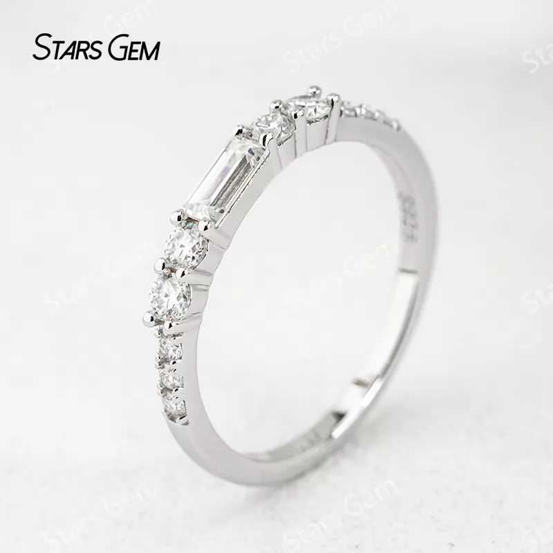 2.5×5mm Baguette Step Cut Moissanite S925 Sterling Silver Diamond Eternity Ring