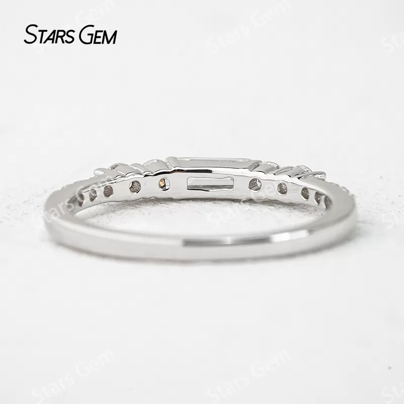 2.5×5mm Baguette Step Cut Moissanite S925 Sterling Silver Diamond Eternity Ring