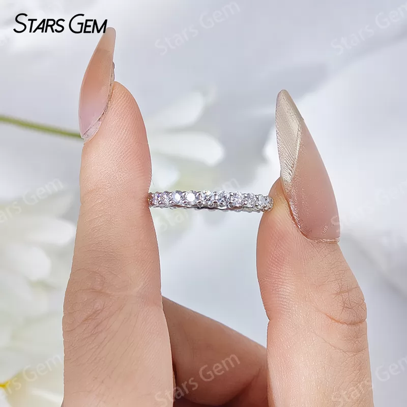 2.5mm Round Brilliant Cut Moissanite S925 Sterling Silver Diamond Eternity Ring