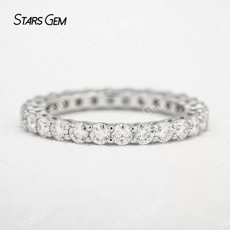 2.5mm Round Brilliant Cut Moissanite S925 Sterling Silver Diamond Eternity Ring