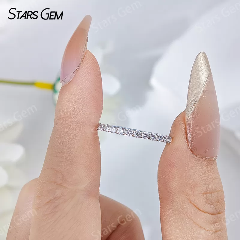 2mm Round Brilliant Cut Moissanite S925 Sterling Silver Diamond Eternity Ring