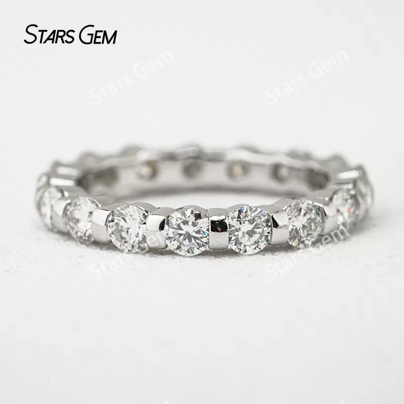 3mm Round Brilliant Cut Moissanite S925 Sterling Silver Diamond Eternity Ring