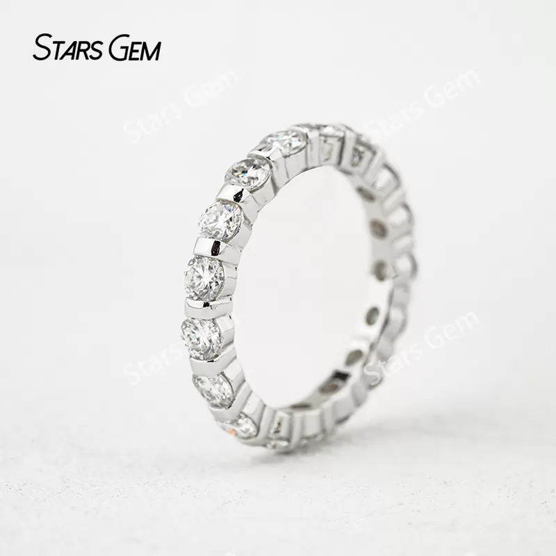 3mm Round Brilliant Cut Moissanite S925 Sterling Silver Diamond Eternity Ring