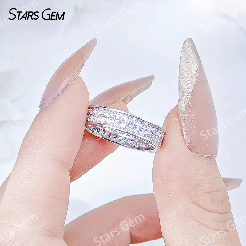 1.5mm Round Brilliant Cut Moissanite S925 Sterling Silver Diamond Eternity Ring