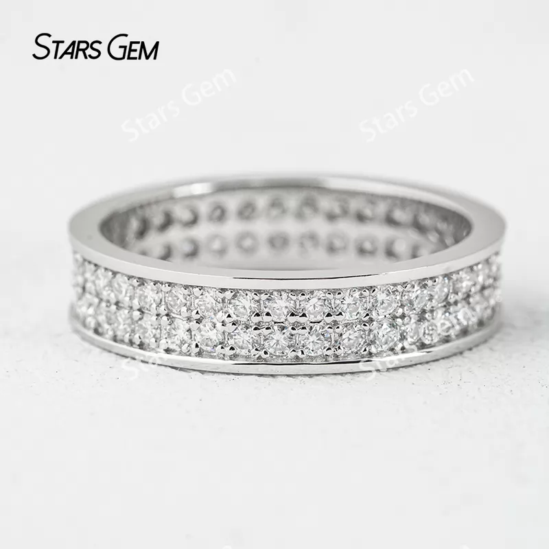 1.5mm Round Brilliant Cut Moissanite S925 Sterling Silver Diamond Eternity Ring