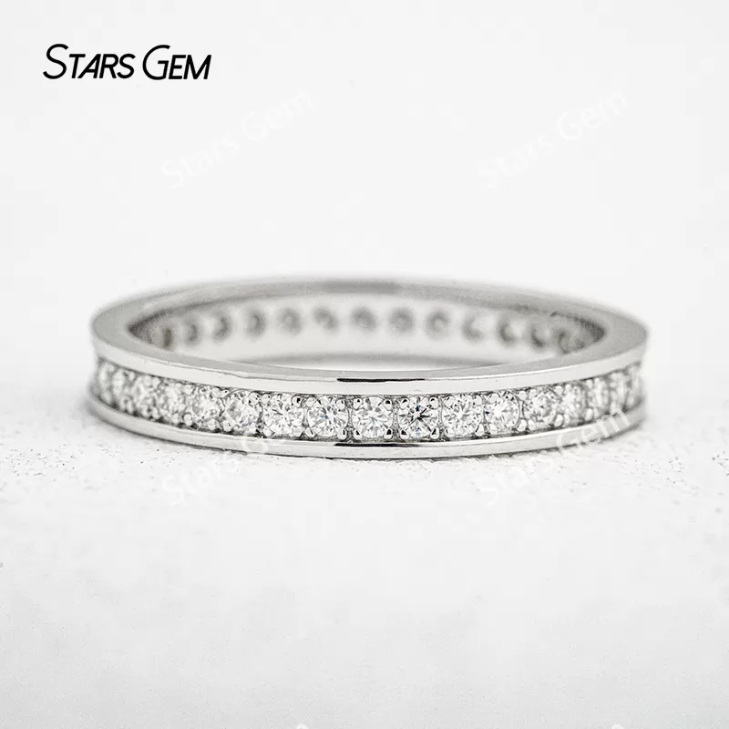 1.5mm Round Brilliant Cut Moissanite S925 Sterling Silver Diamond Eternity Ring