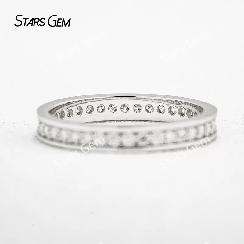 1.5mm Round Brilliant Cut Moissanite S925 Sterling Silver Diamond Eternity Ring