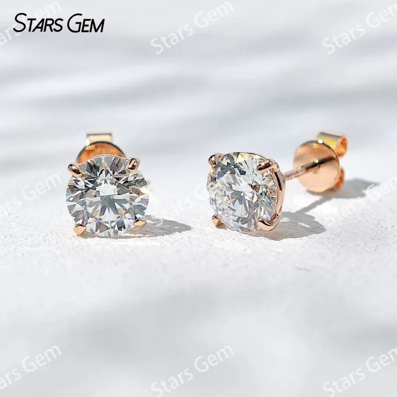 6.6mm Round Brilliant Cut Lab Grown Diamond Classic 4 Prongs 14K 18K Gold Diamond Stud Earrings