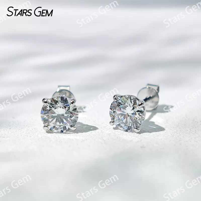 6.6mm Round Brilliant Cut Lab Grown Diamond Classic 4 Prongs 14K 18K Gold Diamond Stud Earrings