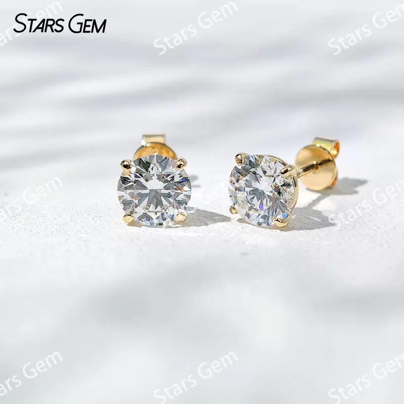6.6mm Round Brilliant Cut Lab Grown Diamond Classic 4 Prongs 14K 18K Gold Diamond Stud Earrings